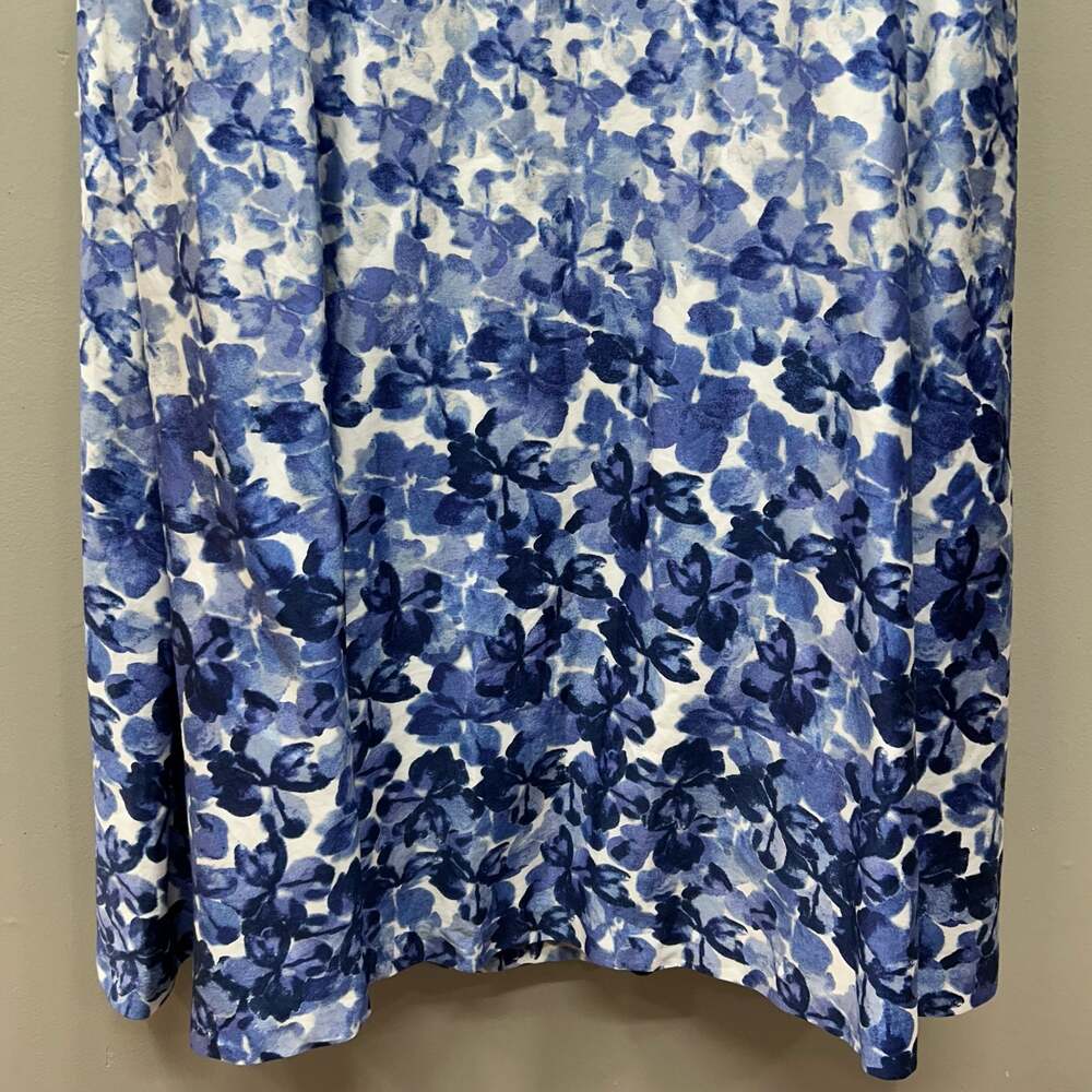 Talbots Blue Floral Watercolor Cotton Sleeveless Fit & Flare Dress - Picture 12 of 13